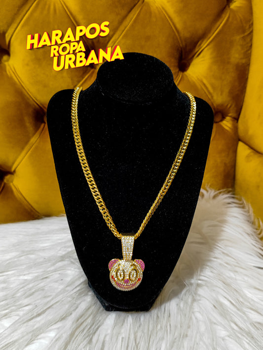 Dije cubana cara redonda payaso diamantada dorada