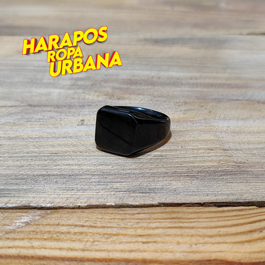 Anillo de acero negro cuadrado liso