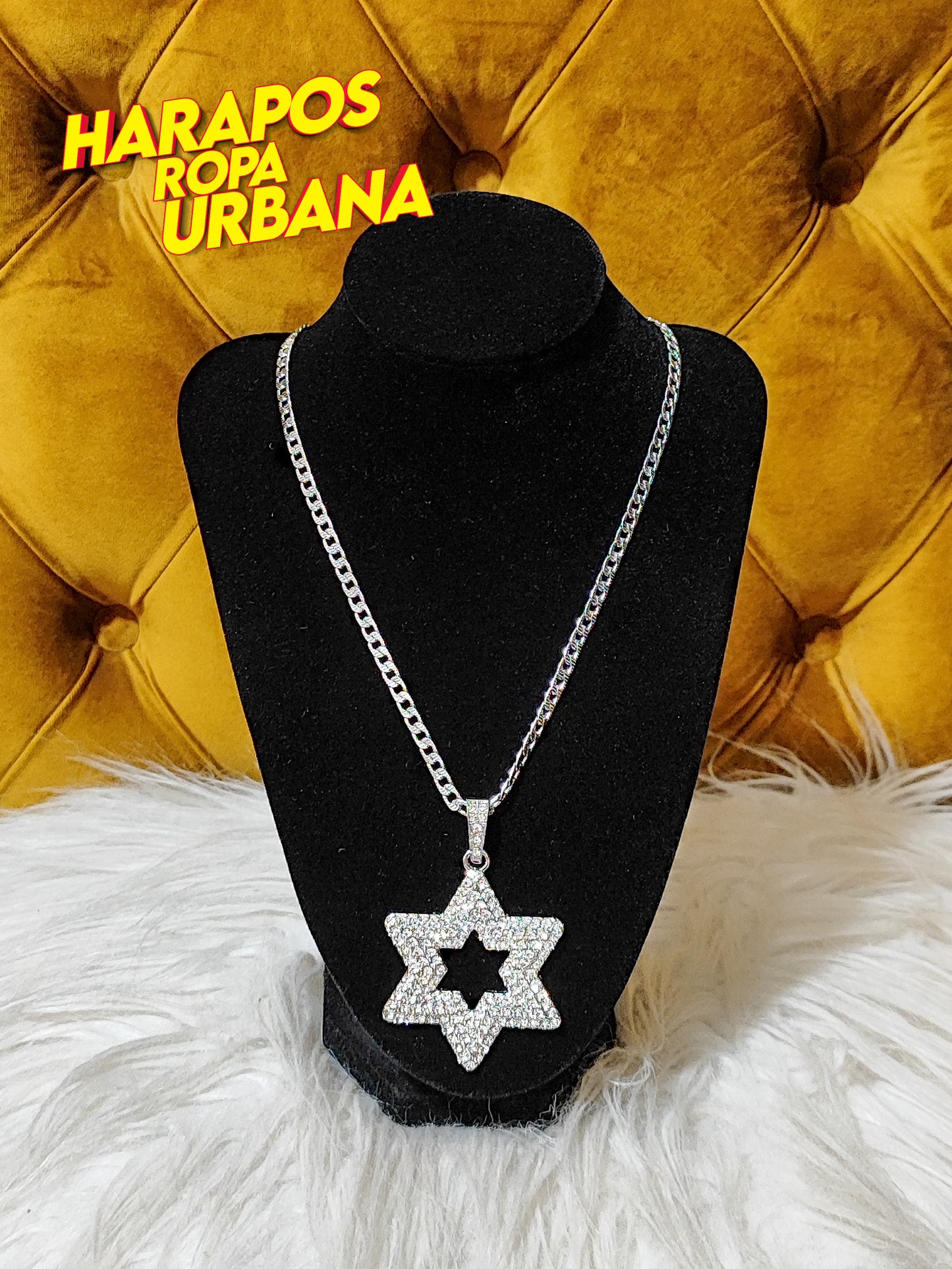 Dije cubana estrella diamantada plateada