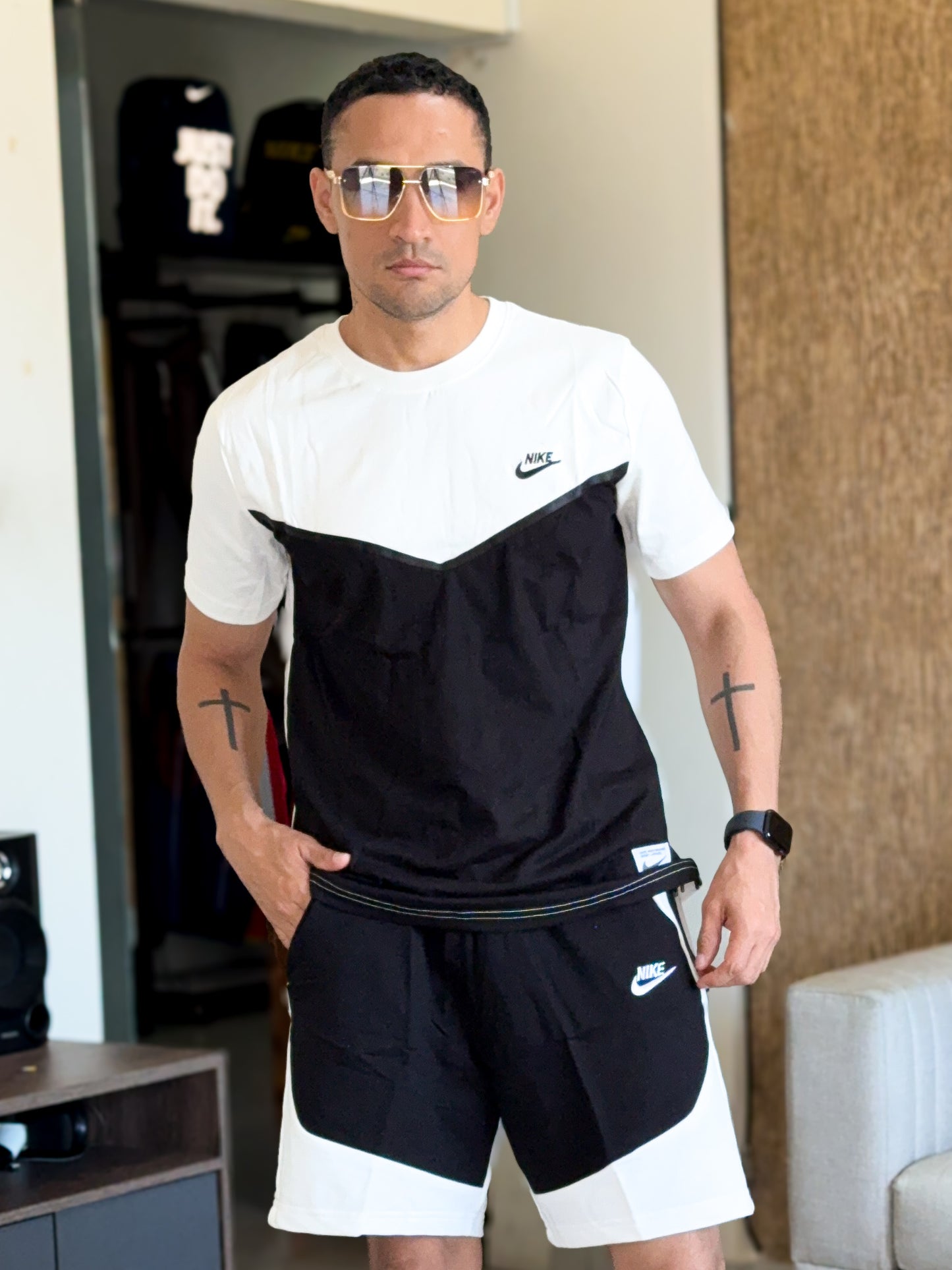 Conjunto de Verano NIKE TECH exclusivo negro con blanco