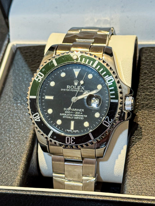 Reloj Rolex Submariner Plateado Sprite Verde con Negro