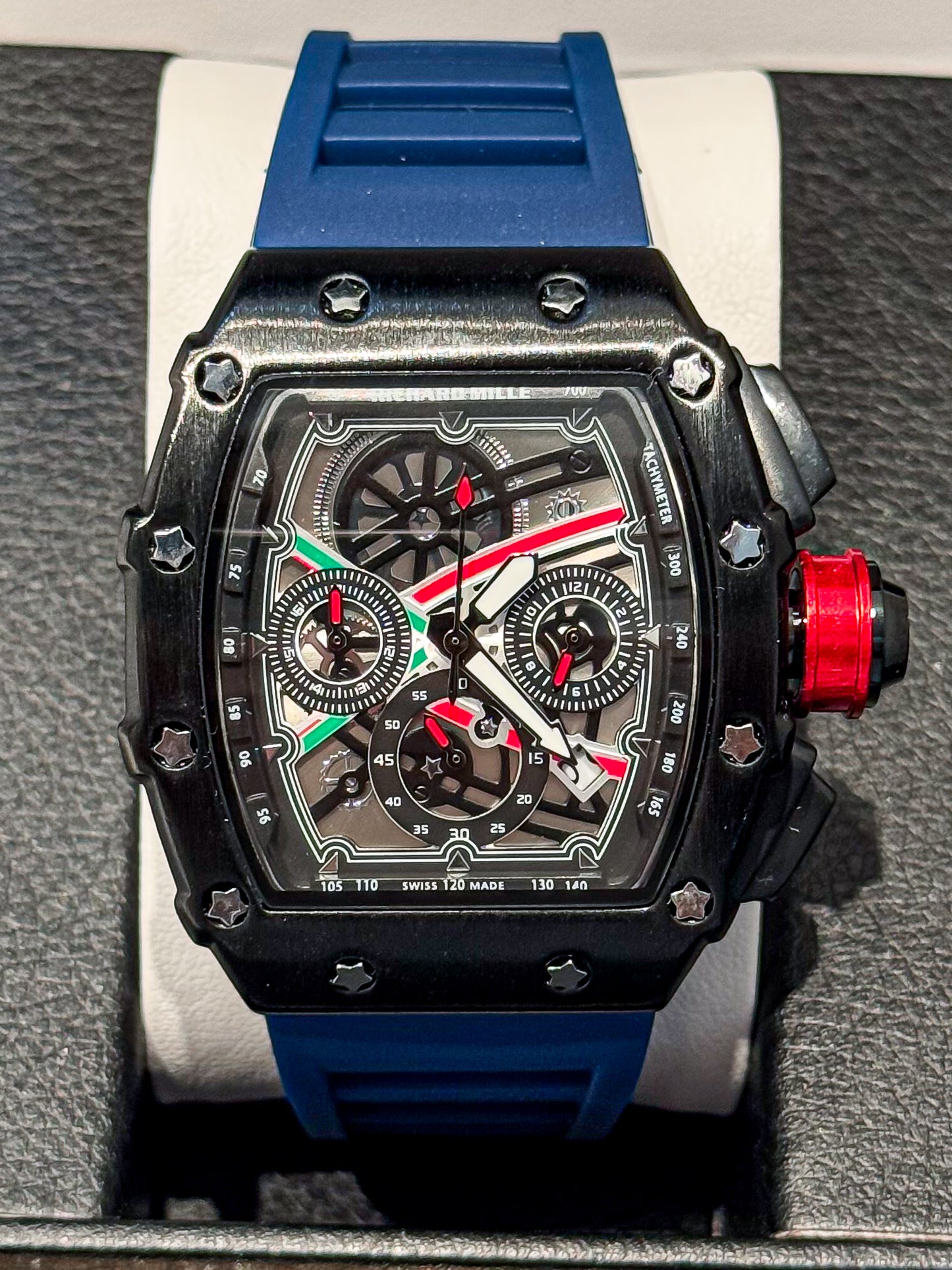 Reloj Richard Mille Caja Metallica negra Modelo RACER 2026 manilla azul