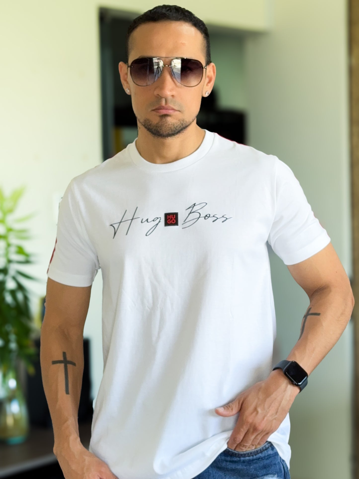 Polera Premium Hugo Boss Detalle Firma blanca