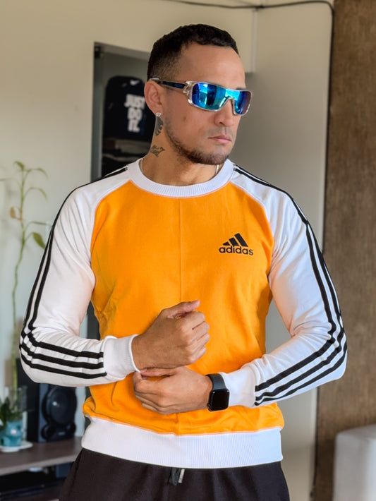 Sudadera clasica Adidas color Amarillo mangas Blancas