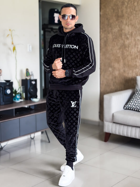 Conjunto deportivo Louis Vuitton de gamusa grabada en laser Negro PREMIUM
