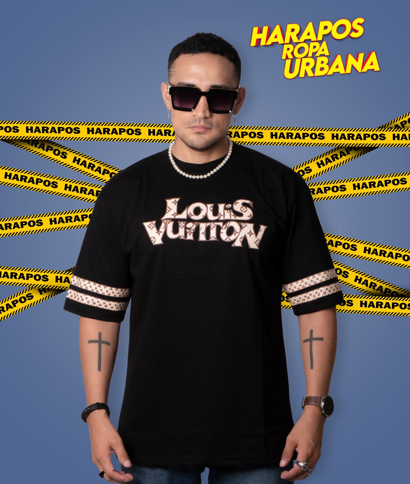 Polera Louis vuitton oversize negra detalle mangas