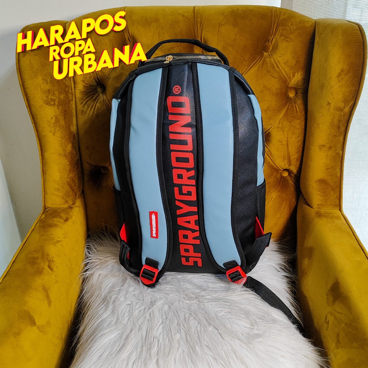 Mochila Sprayground cuero liso negro con plomo