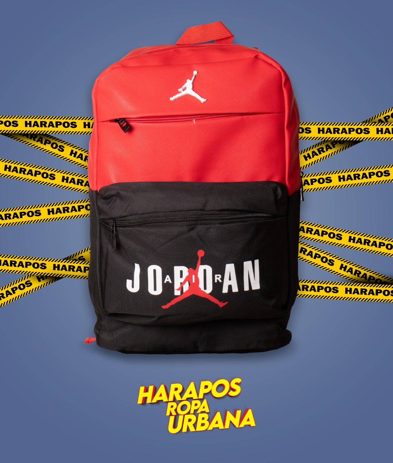 Mochila jordan cuero/lona rojo/negro logo blanco