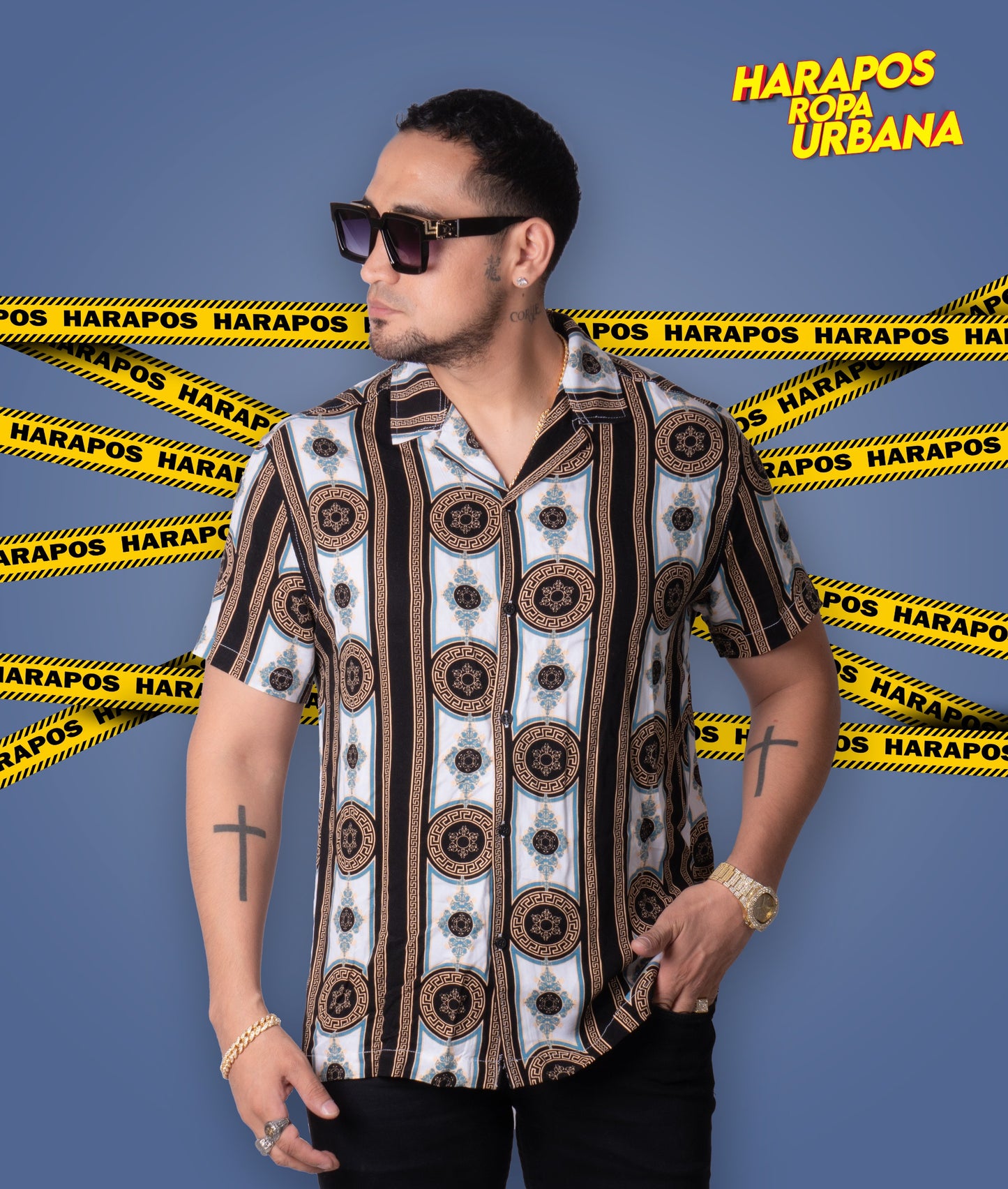 Camisa premium negro con franjas blancas