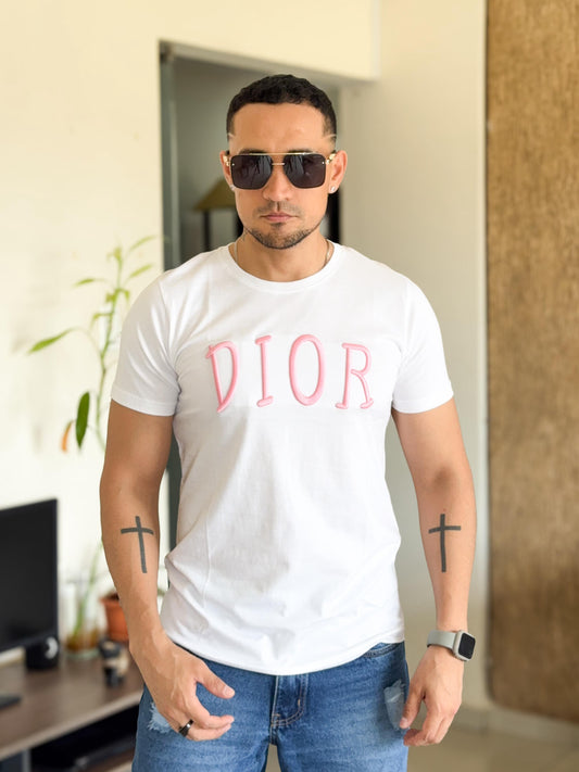 Polera dior blanca con letras rosas
