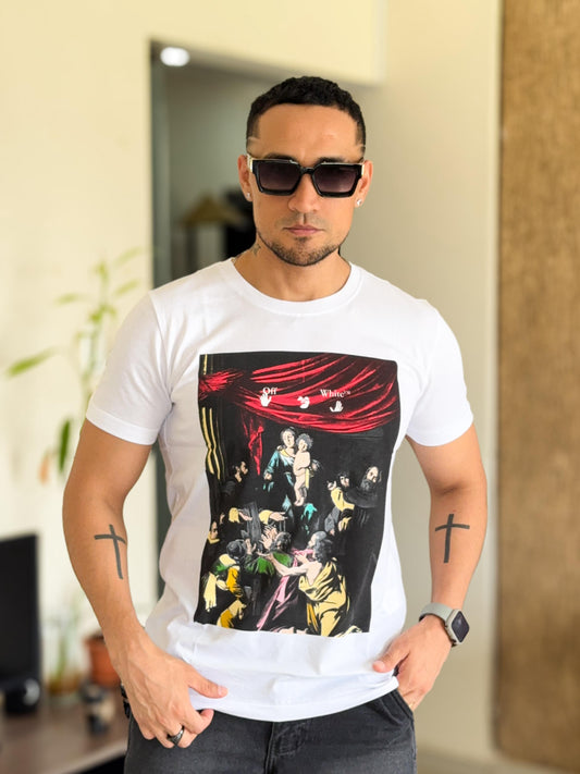 Polera off white blanco con cuadro adelante