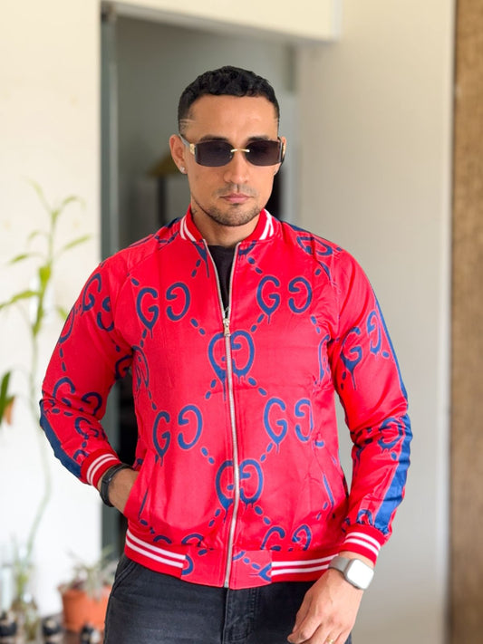Chaqueta gucci roja detalles azules