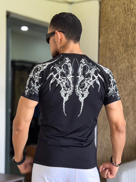 Polera Gym Breathe Divinity de compresion negro con blanco