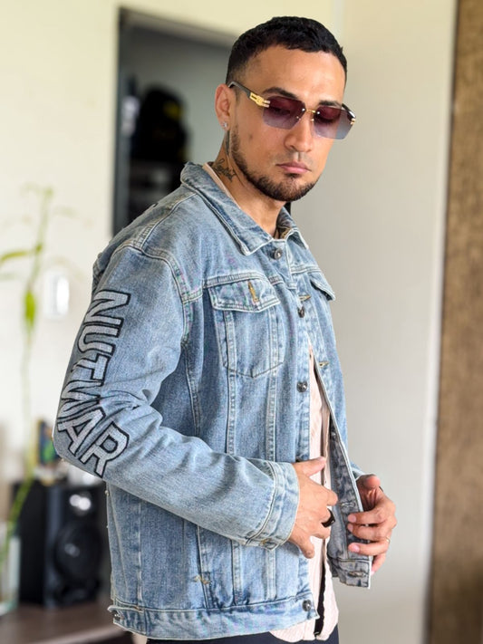 Chaqueta de Diseñador Koreana Aguila Real Jean Desgastado