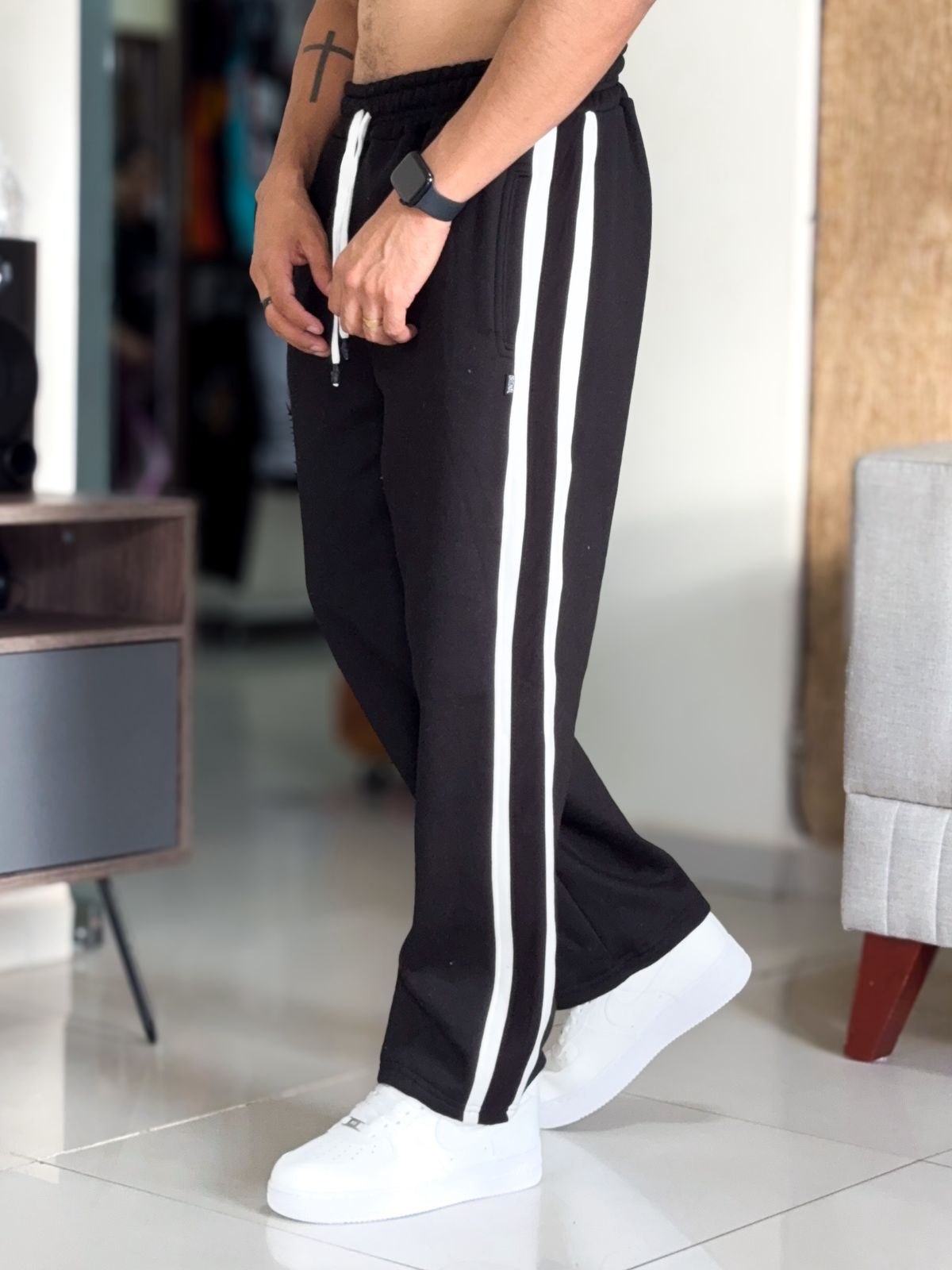 Buso Baggy con Franjas color Negro, Frizado