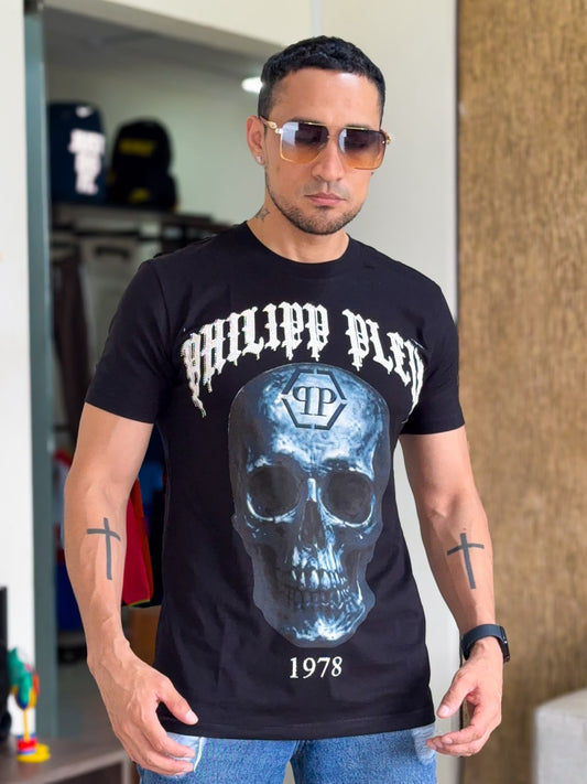 Polera premium PHILIPP PLEIN Blue Sckull con PEDRERIA Color Negro