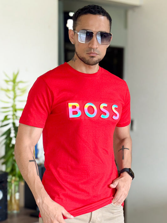 Polera HUGO BOSS premium logo holográfico rojo