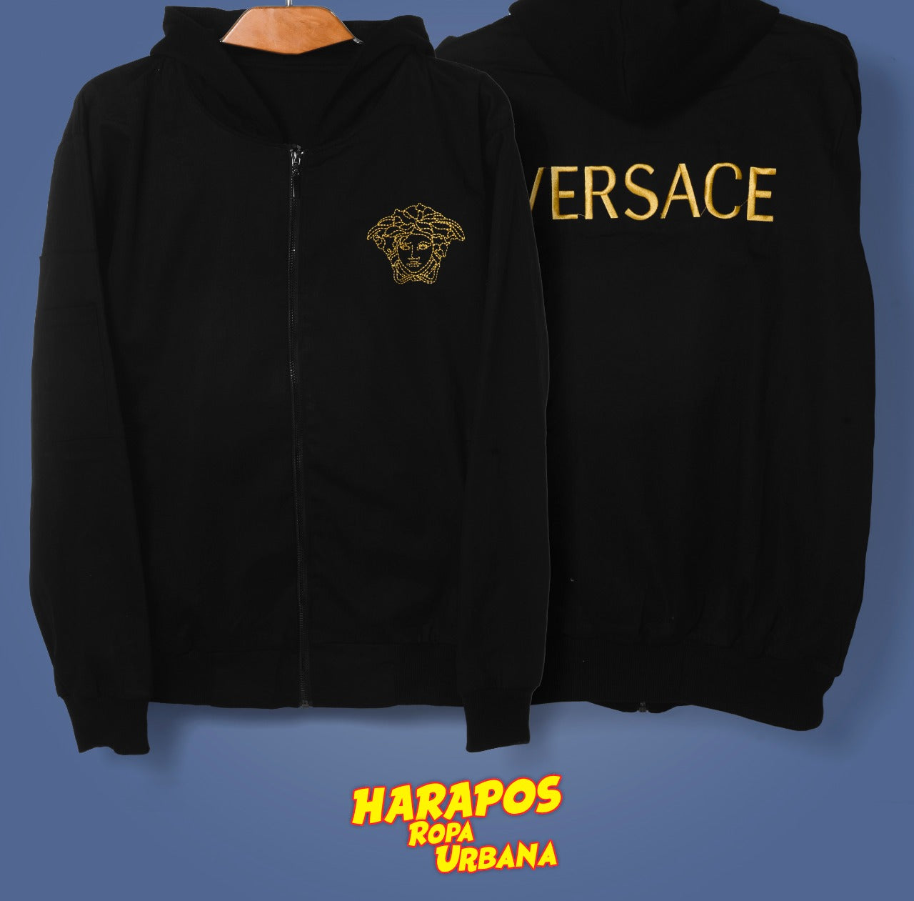 Chamarra versace negra con capucha