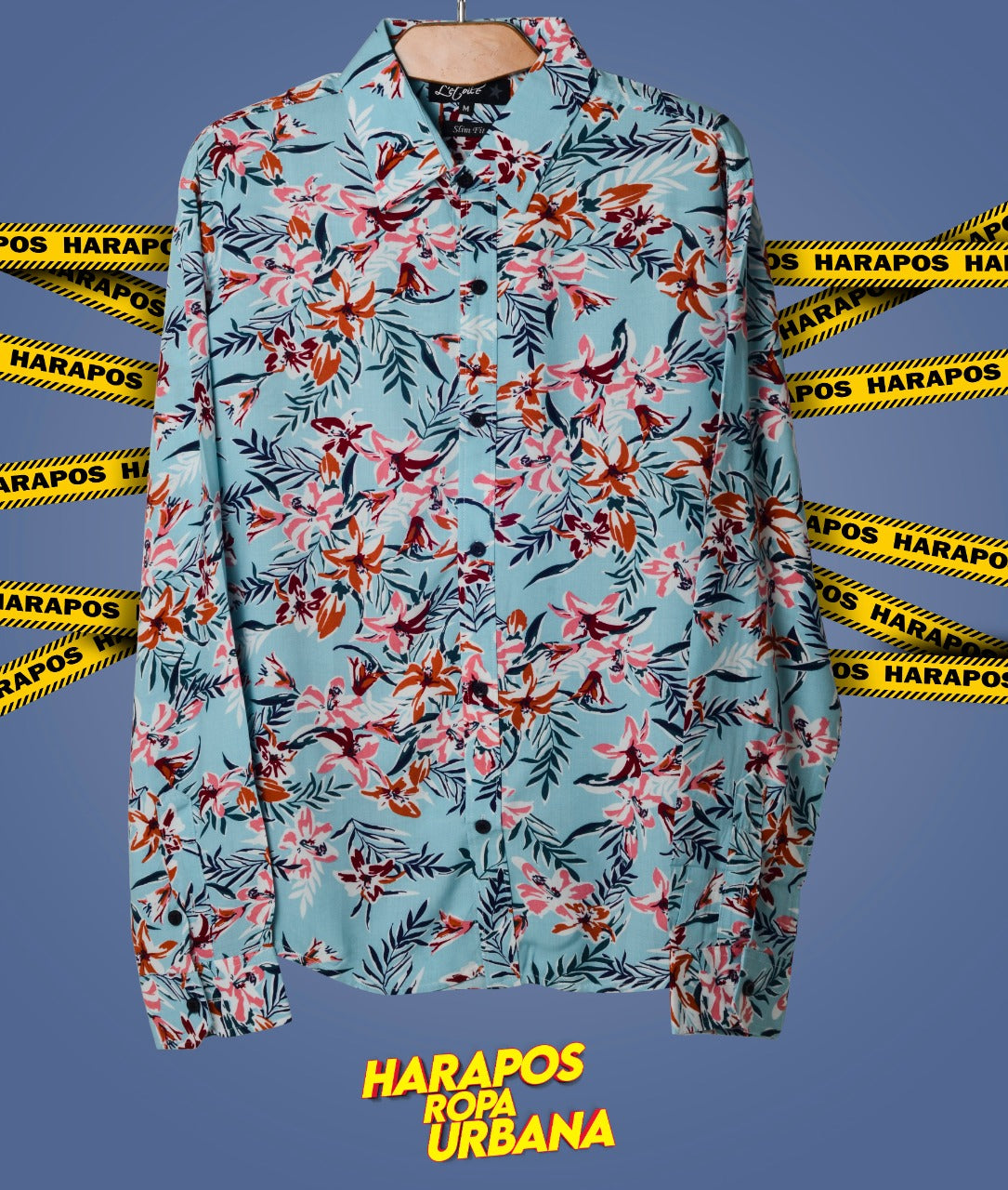 Camisa Doom manga larga celeste con flores