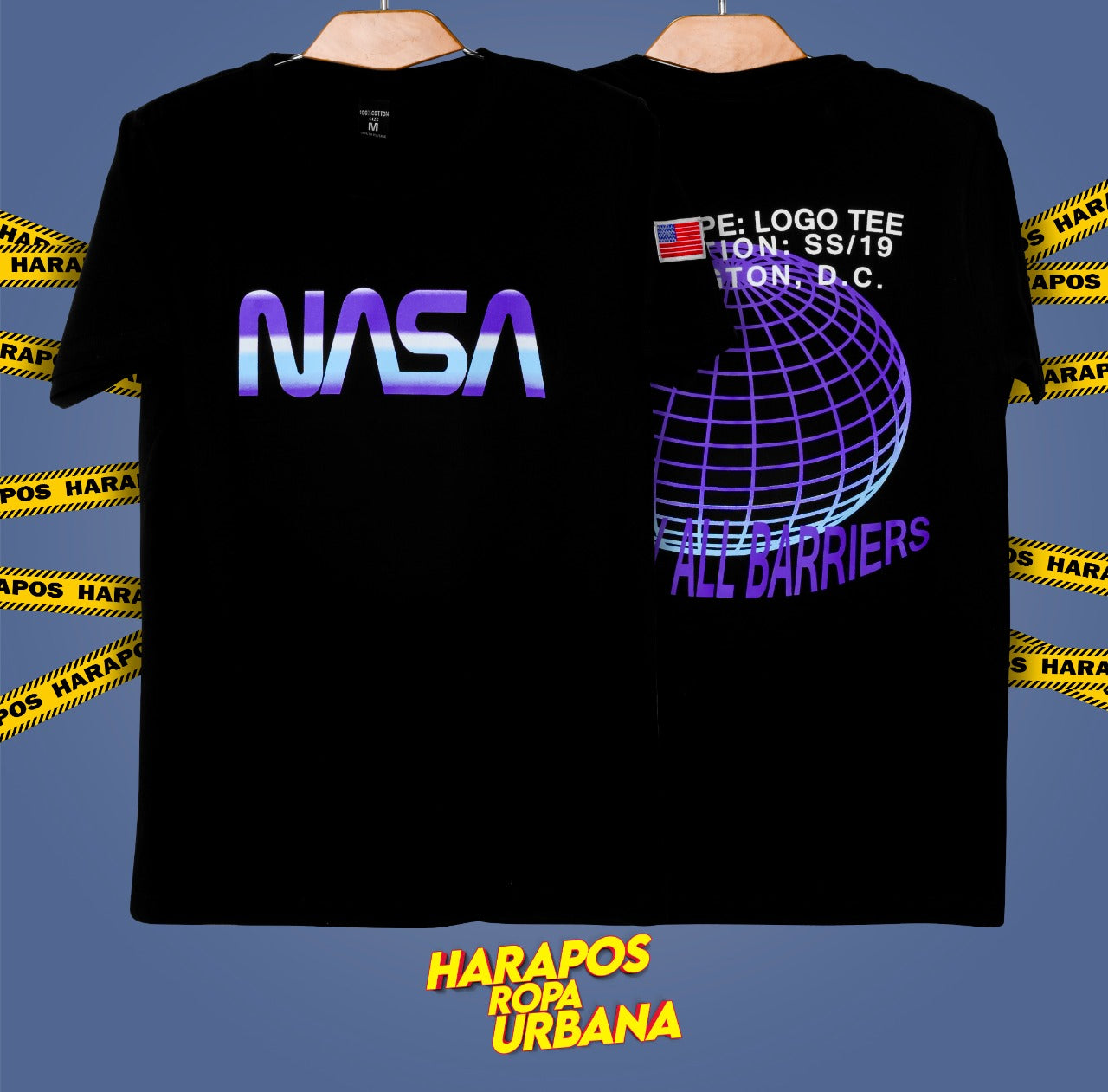 Polera nasa negra diseños lilas