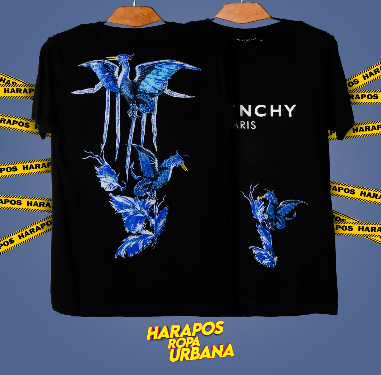 Polera givenchy negra picaflor azul