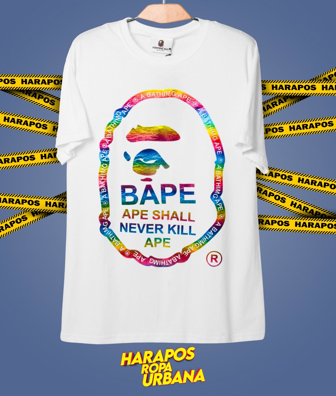 Polera bape blanca logo con holograma