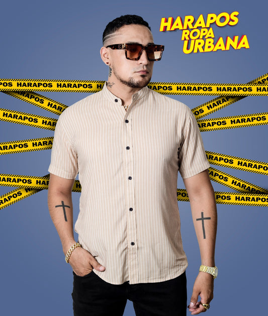 Camisa versace crema a rayas