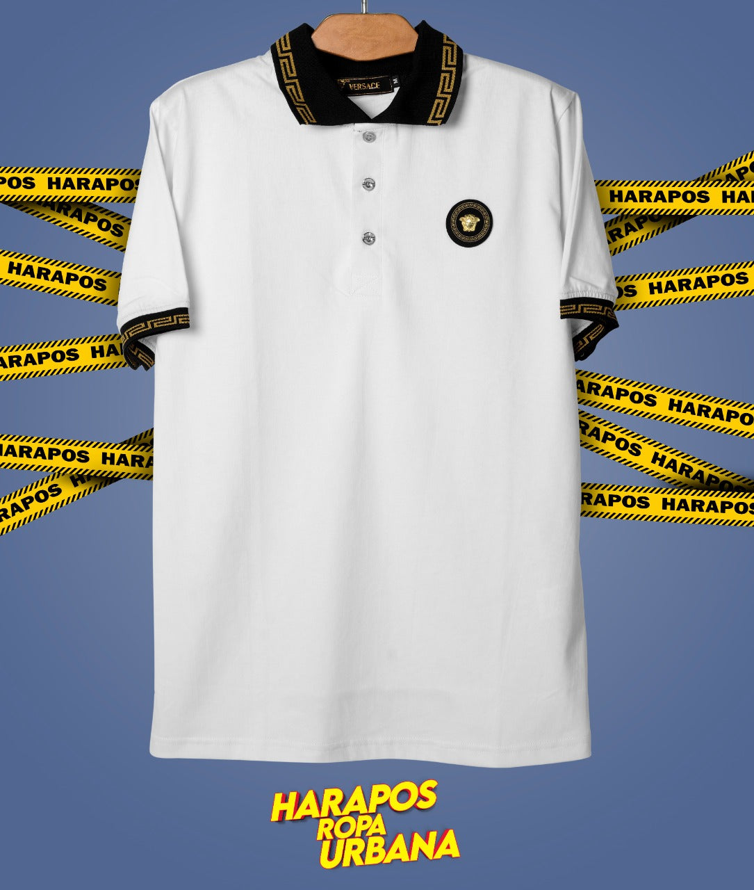 Polera versace blanca con cuello negro