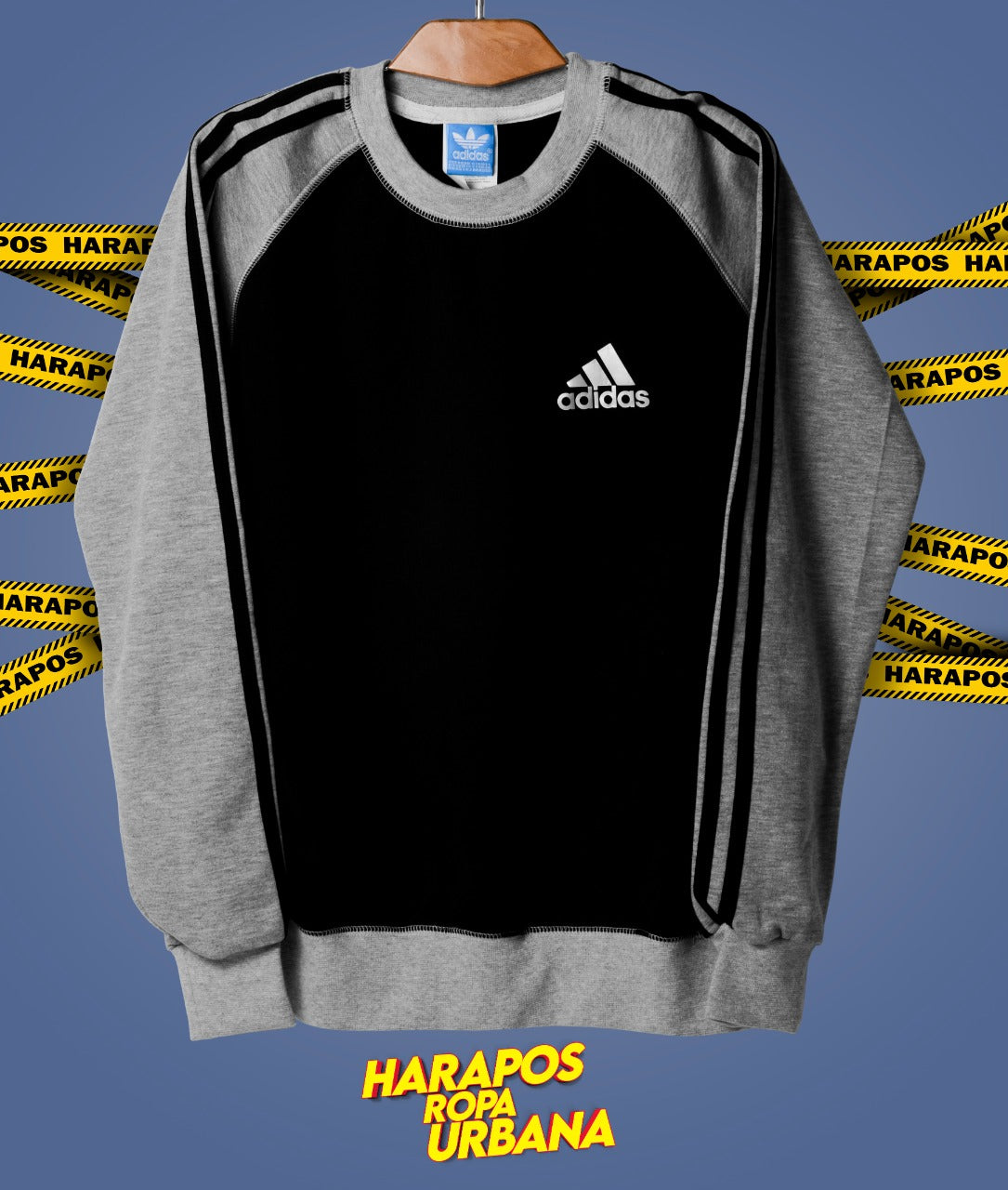 Sudadera Adidas negra mangas plomas