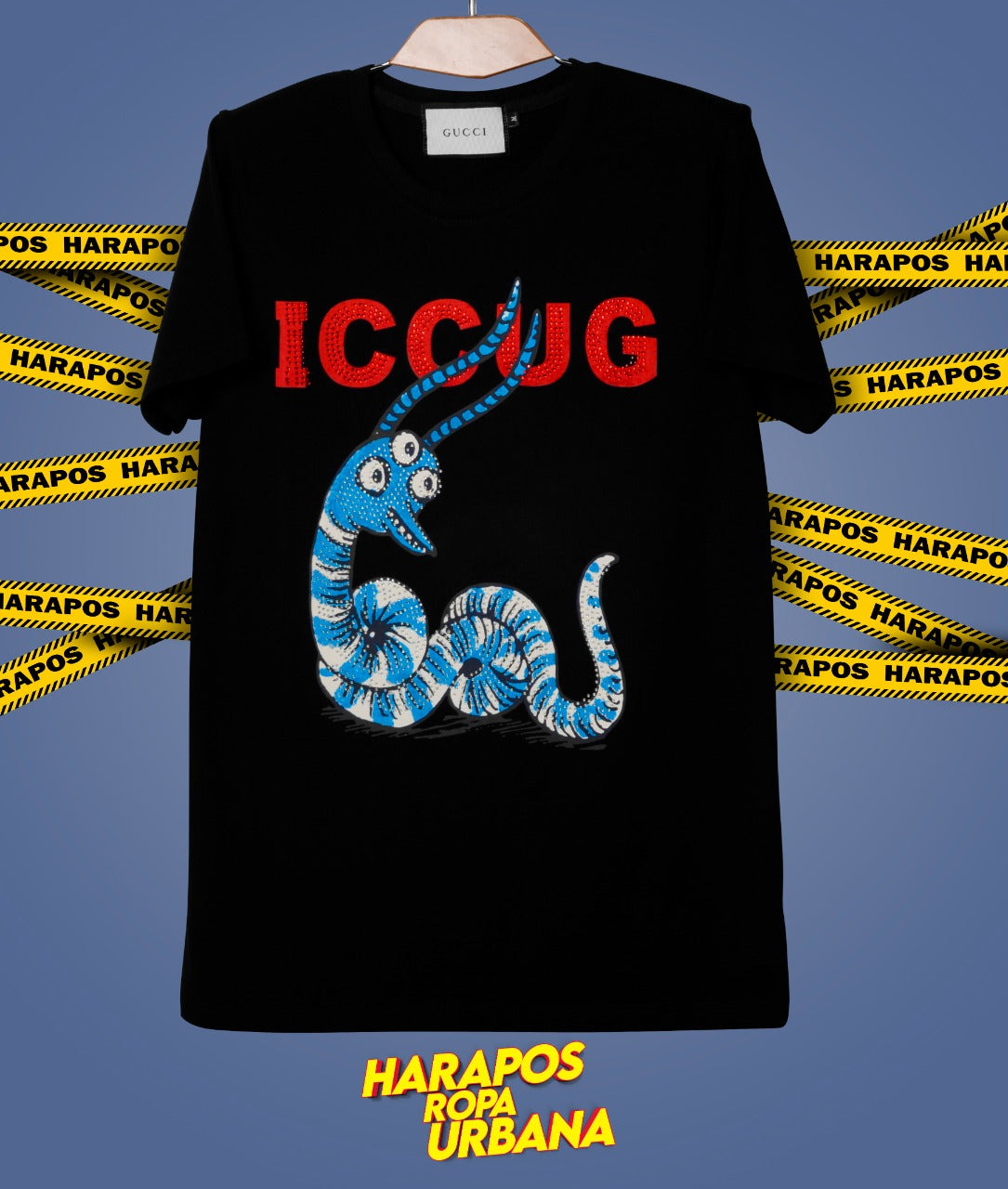 Polera gucci negra serpiente con lentejuelas