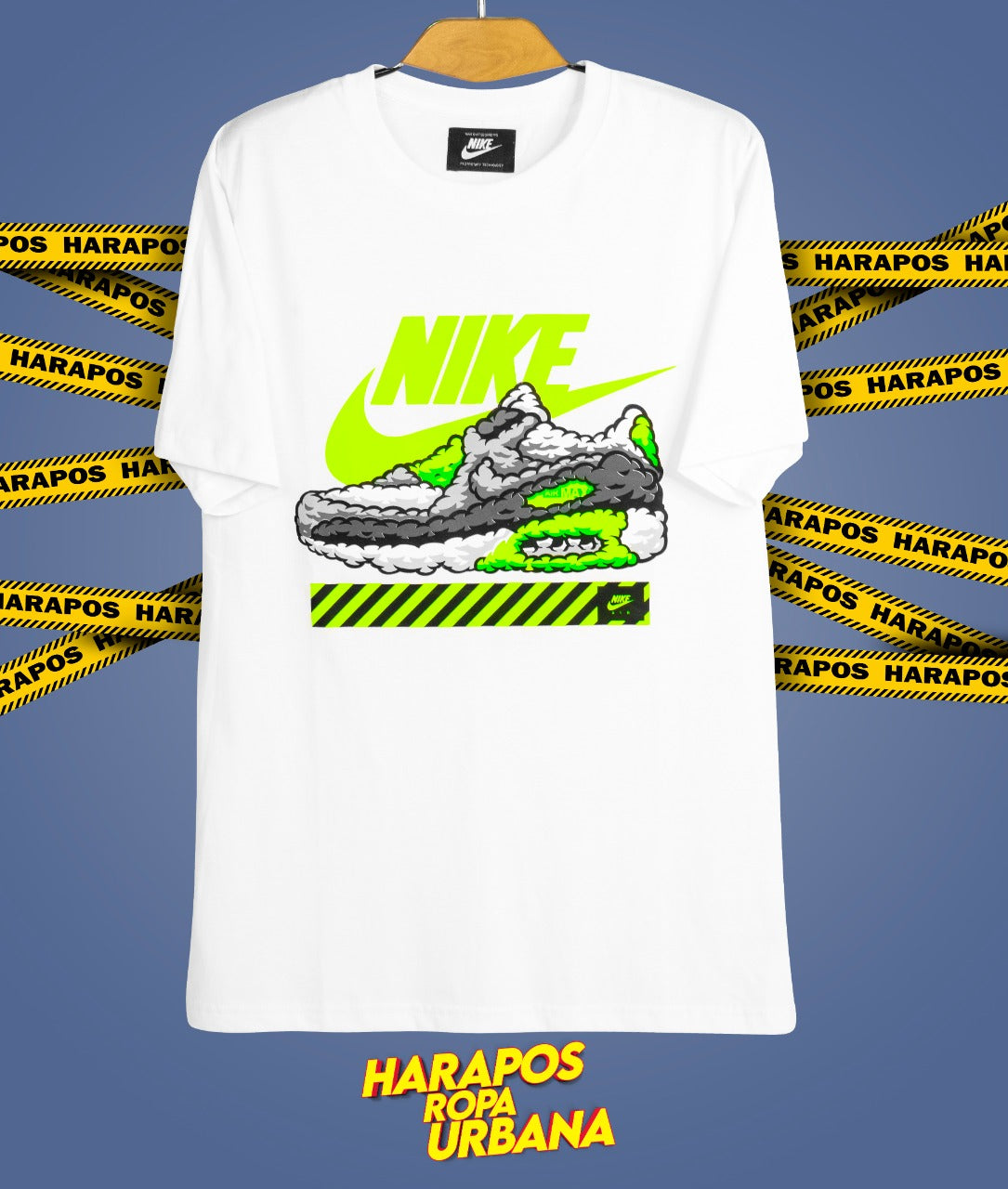 Polera Nike blanca zapatilla verde neon