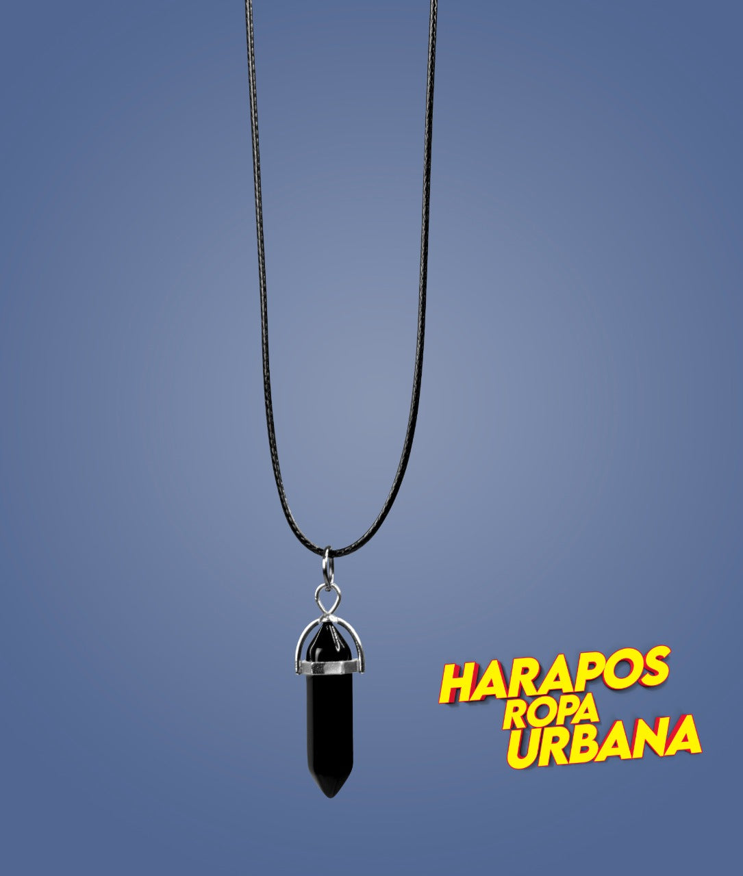 Cadena de cuero negro con cuarzo negro