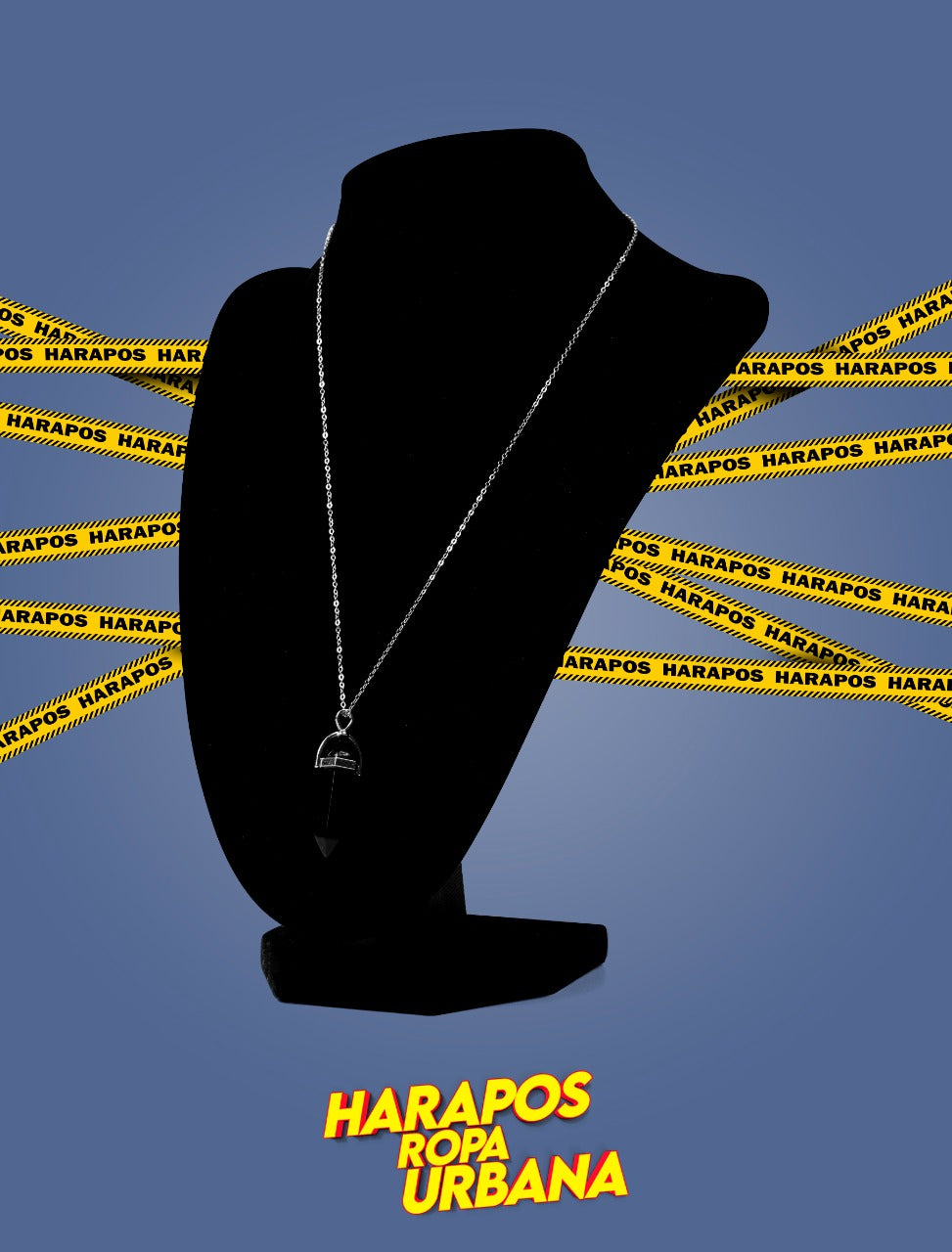 Cadena de acero plateada con cuarzo negro