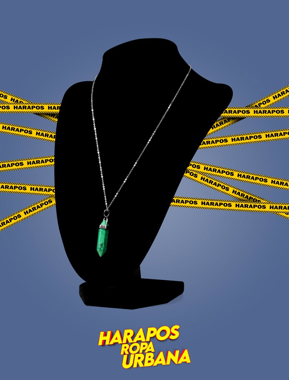 Cadena de acero plateada con cuarzo verde crakelado