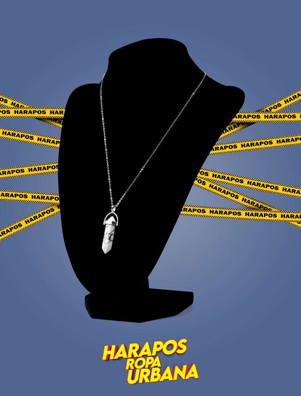 Cadena de acero plateada con cuarzo blanco crakelado