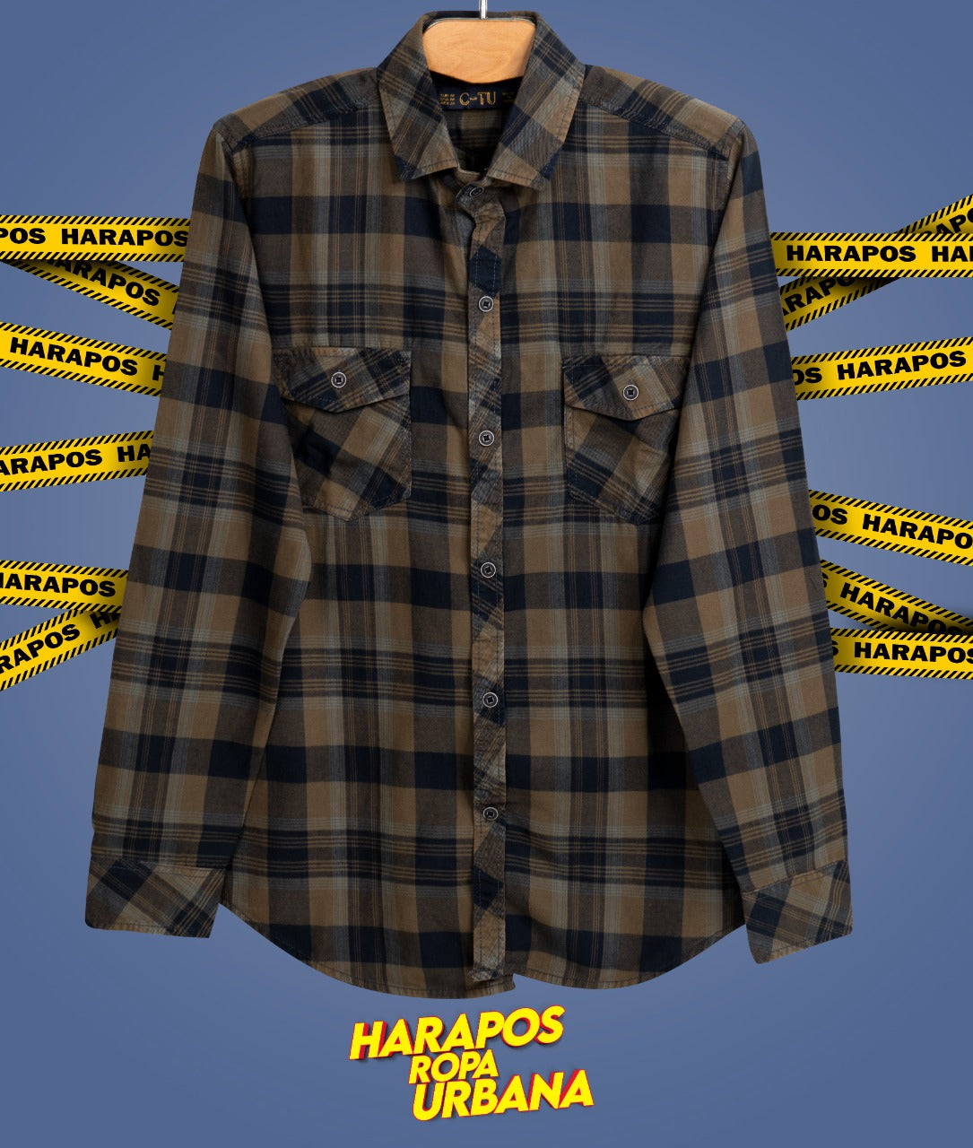 Camisa a cuadros manga larga cafe