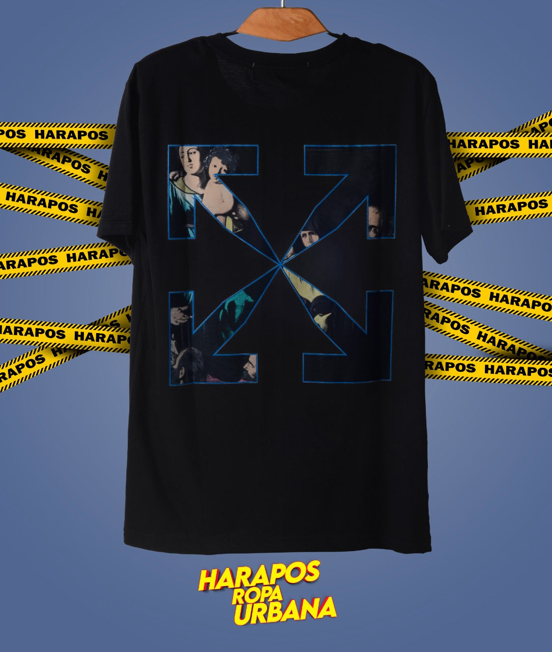 Polera off white negro con cuadro adelante