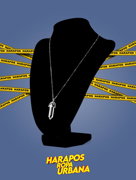 Cadena de acero plateada con cuarzo transparente