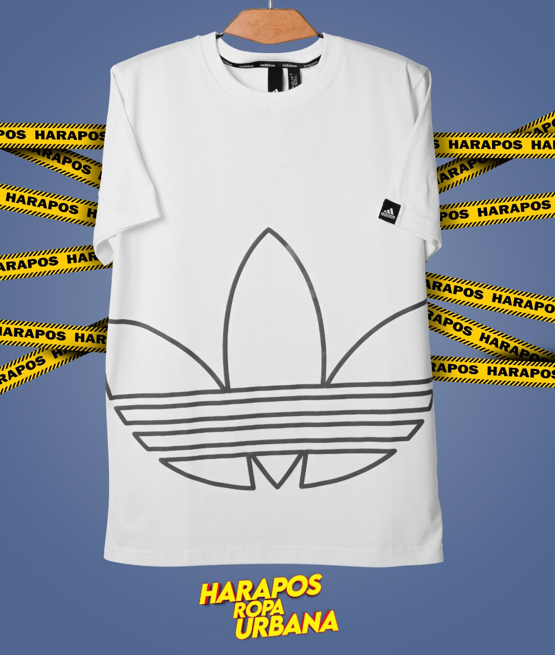 Polera adidas blanca flor grande plomo