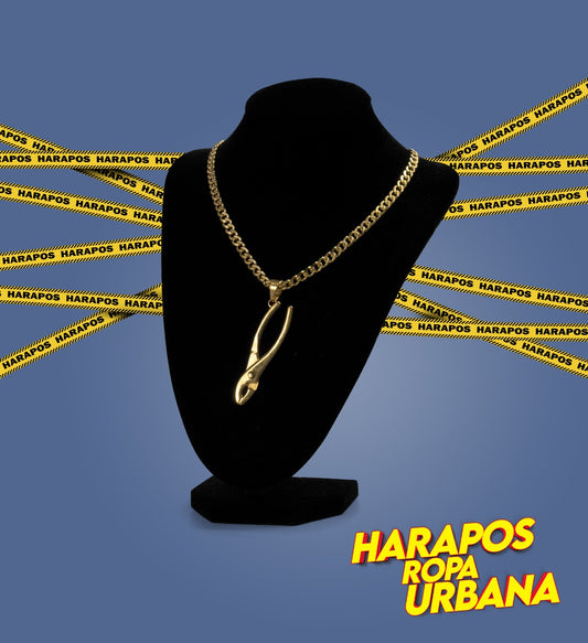 Cadena acero y dije alicate dorada