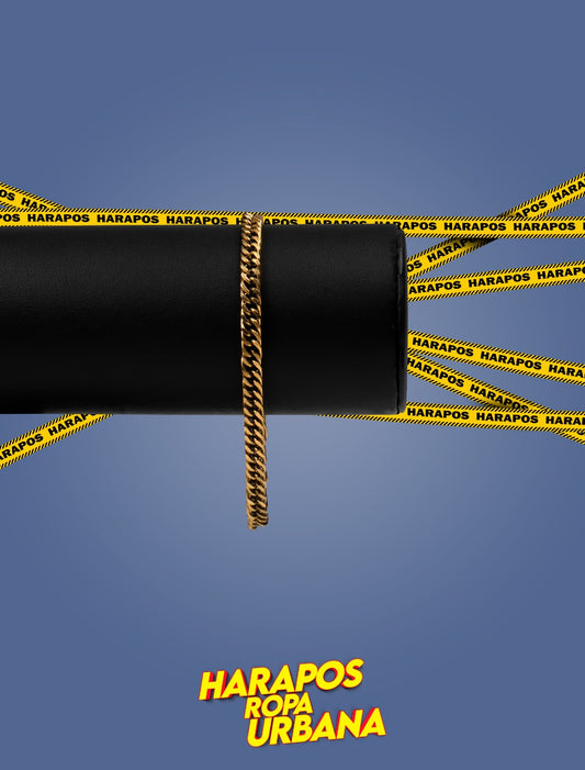 Manilla acero dorada eslabon tupido doble