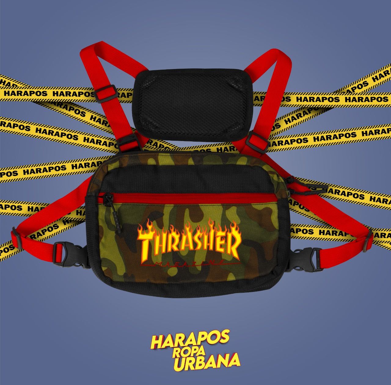 Pechera thrasher camuflada verde cierre rojo