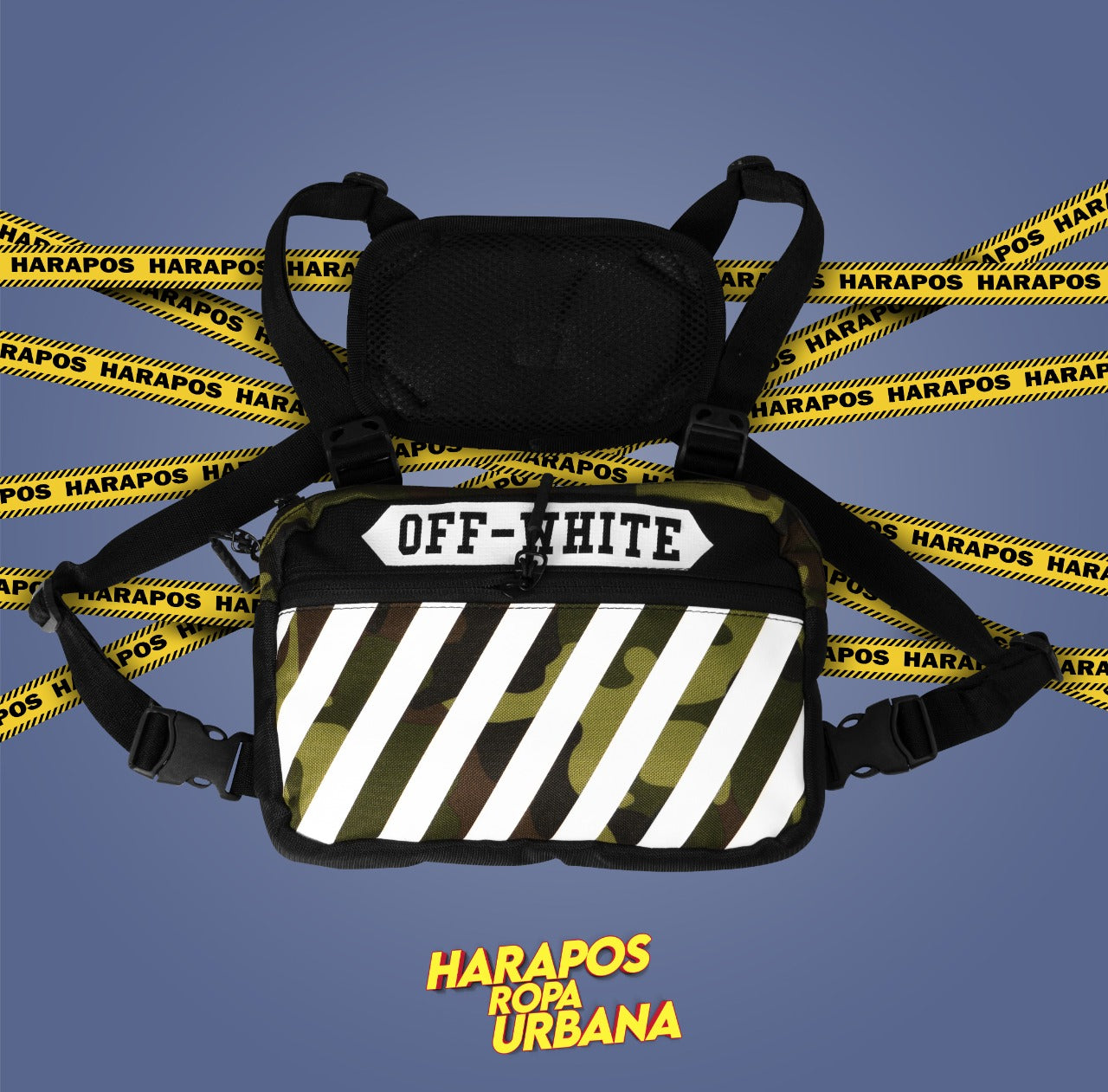 Pechera off white camuflada verde rayas blancas