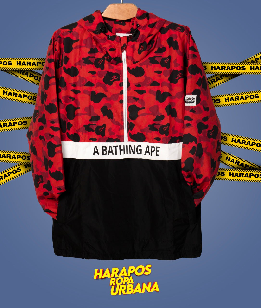 Chaqueta rompevientos bape camufada roja