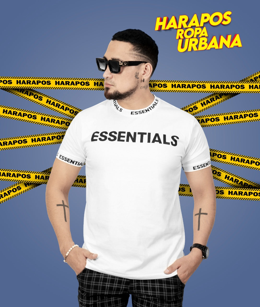 Polera essentials blanco detalles de hilo