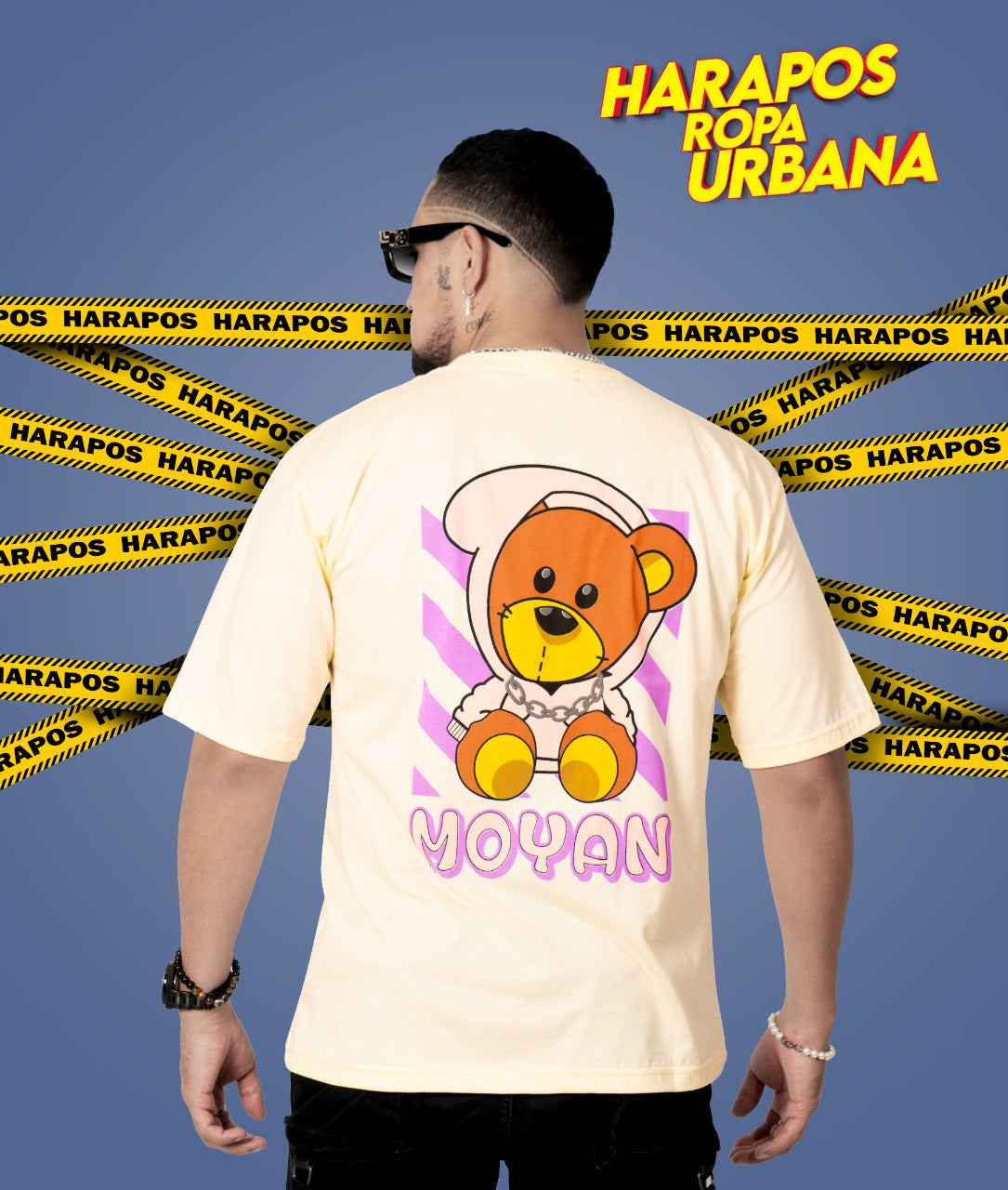 Polera oversize ratslla amarilla oso moyan