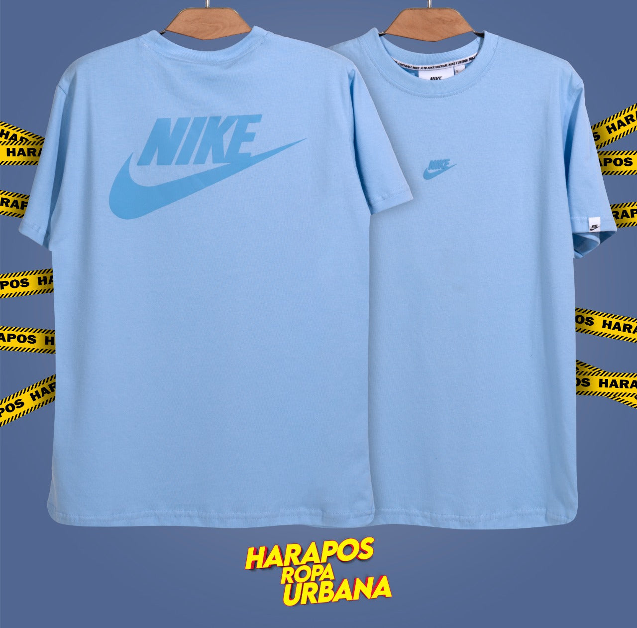 Polera nike celeste swoosh pequeño al frente