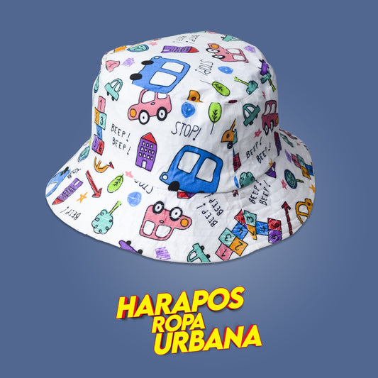 Sombrero blanco autos coloridos