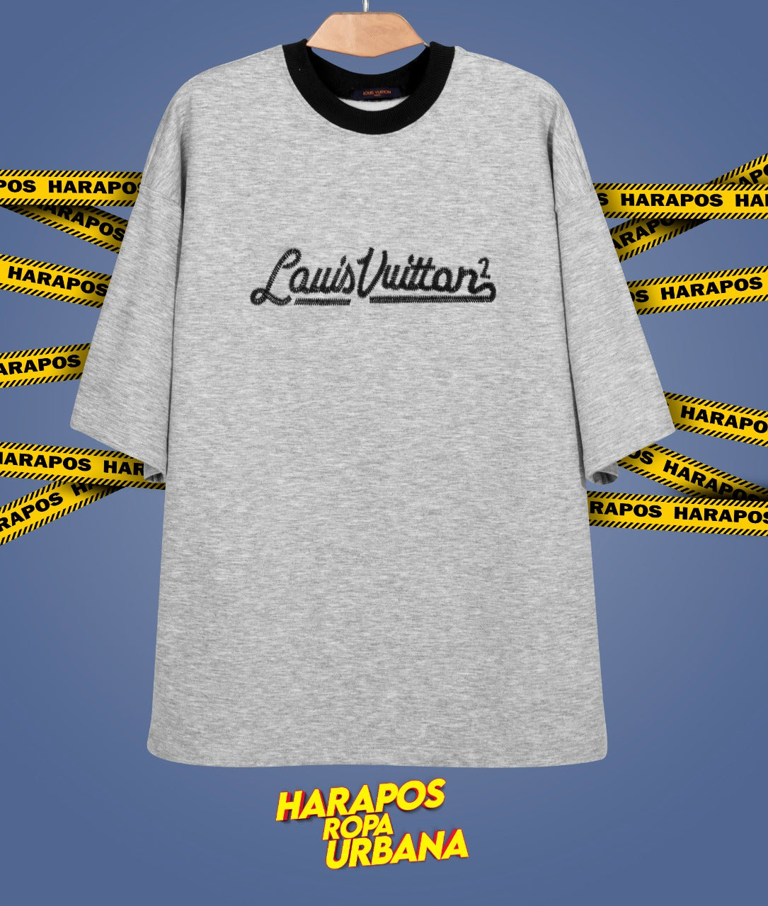 Sudadera oversize manga corta louis vuitton bordado plomo claro