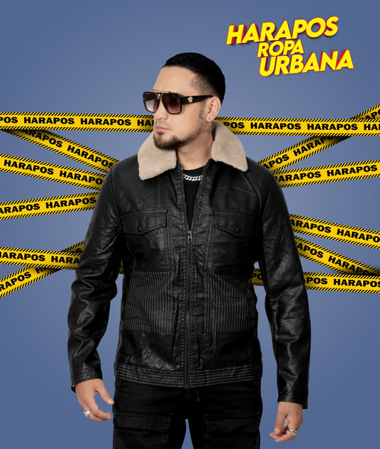 Chamarra louis vuitton de cuero negra premium